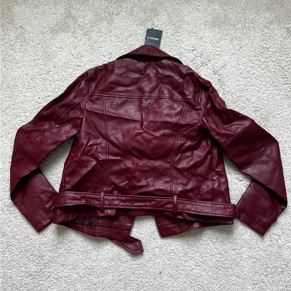 Forever 21 Burgundy Faux Leather Moto Jacket Women’s Size M NWT - Picture 8 of 10